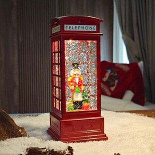 铁艺感电话亭装饰人小油灯摆件商场橱窗节日场景布置老雪人水晶灯