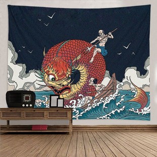 日式浮世绘神奈川冲浪挂布挂毯海浪壁毯背景布卧室装饰ins风客厅