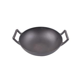 厂家批发无涂层不粘锅炒锅加厚厨房大双耳锅老式铸铁炒锅家用铁锅