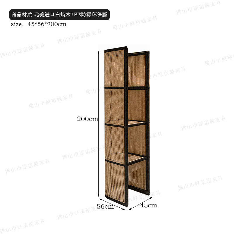 复古木质置物架多层置物架藤编寂展示架收纳诧角落风隔断书架