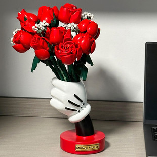 李子熟了积木玫瑰花瓶插花束配套老鼠手握升级收纳10280粉黛10328