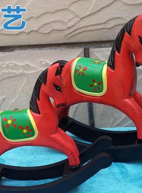 北欧地中海纯手工木质摇摇马红色彩绘礼品家居装饰摆件工艺礼品
