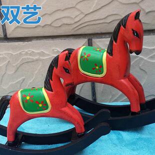 北欧地中海纯手工木质摇摇马红色彩绘礼品家居装饰摆件工艺礼品