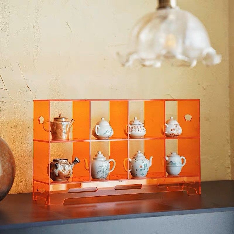 彩色透明橙亚克力多宝阁展示架博古架茶棚茶壶新中式茶器收纳架子,收纳整理,化妆品收纳架,淘宝优惠券,粉丝福利购,淘宝优惠卷