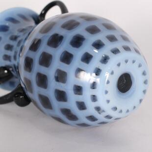 中古双耳方格子花器克莱因蓝琉璃插花艺术水培制吹彩色玻璃花瓶