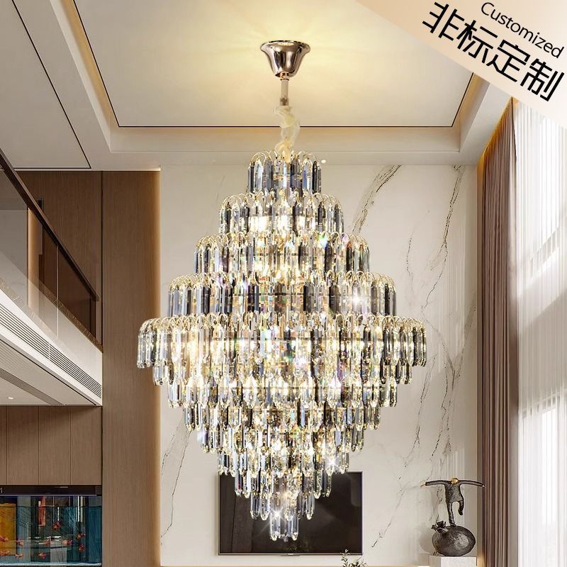 【定制】轻奢复式客厅大酒店水晶loft吊灯大厅挑空别墅楼梯长吊灯