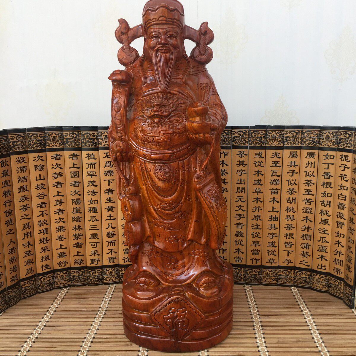 花梨木雕财神爷摆件家居客厅办公店铺厂家摆件工艺品实木批发