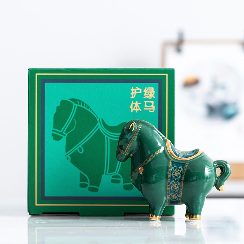 马上安康陶瓷摆件护体绿马到成功小件可爱创意摆设礼品马招财摆件