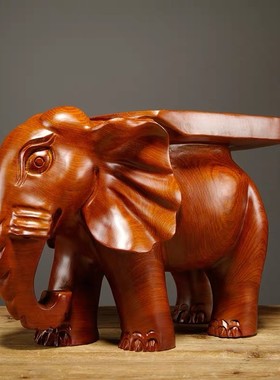 花梨木雕刻大象换鞋凳实木质大象凳子工艺品摆件客厅装饰家居红木