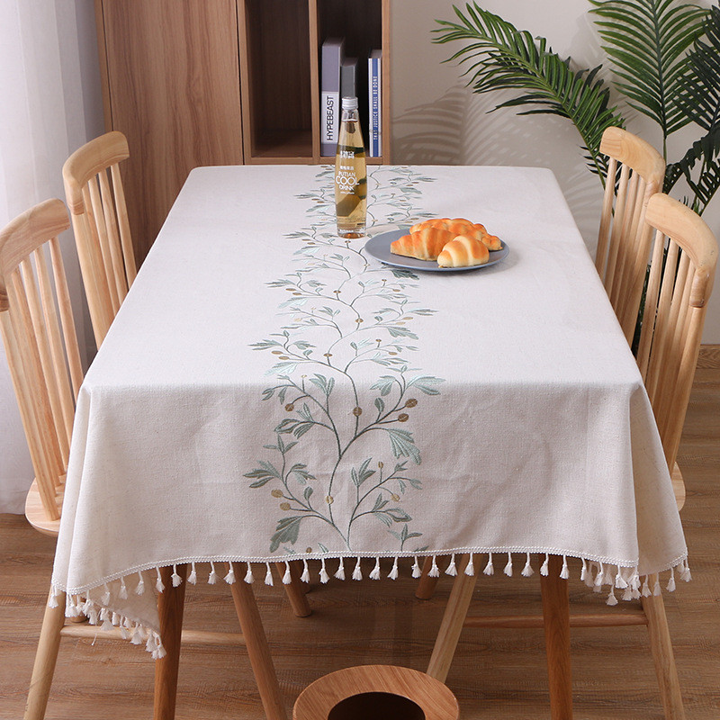 厂家直销长方形家用餐厅绣花餐桌布桌布现代简约台布流苏