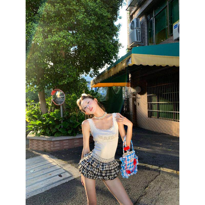 速发松弛感修身短款吊带背心上衣可盐可甜套装女夏季蛋糕半身裙两