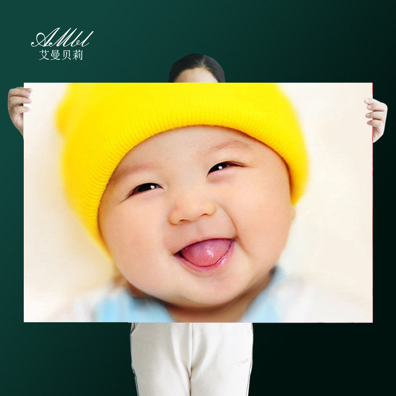黄色新生龙凤宝宝画孕妈妈龙凤娃娃画大图墙贴画婴儿画像双胞胎bb
