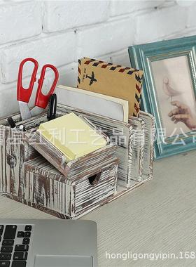 木质桌面收纳盒复古实木工艺品收纳盒抽屉式整理盒办公家具装饰摆