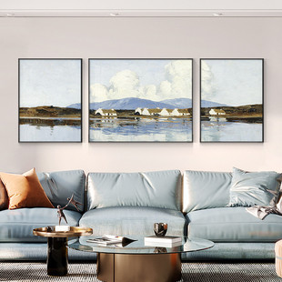 北欧墙画客厅挂画风景简约现代抽象山水画装饰画沙发背景墙三联画