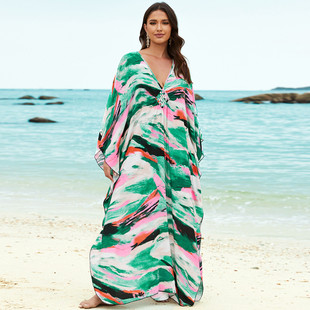 23色 度假罩衫 人棉印花手工编织沙滩宽松长袍8760