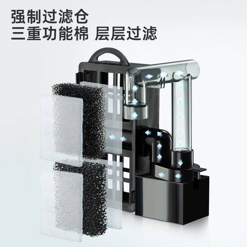 鱼缸过滤器循环水泵瀑布壁挂式过滤器三合一净水制氧除油膜器
