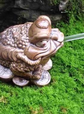 假山盆景古典招财喷水金蟾流水神蛙造景工艺陶瓷家居动物风水摆件