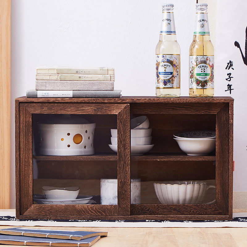 桌面收纳盒防尘茶杯收纳置物架实木玻璃餐具储物柜餐边碗柜推拉门,收纳整理,桌面收纳盒,淘宝优惠券,粉丝福利购,淘宝优惠卷