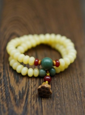 天然油青奶黄菩提子手串 手工diy单圈两圈菩提根手链佛珠饰品