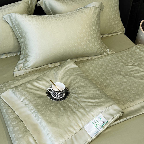 夏季120支提花天丝夏凉被四件套可机洗裸睡空调被冰丝凉感薄被子