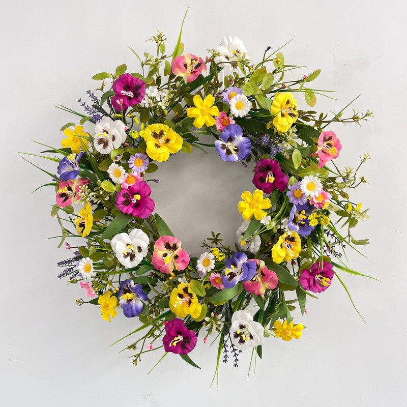 蝴蝶兰装饰现货蝴蝶兰仿真花花环春夏家居前门草花花环工厂