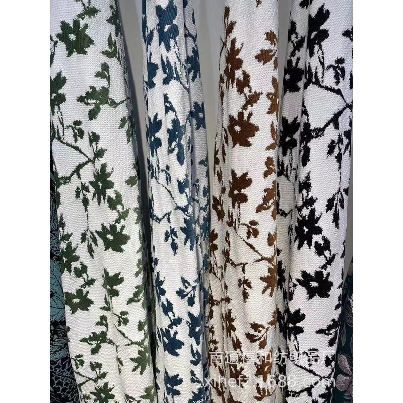 2024新中式沙发布料 新款植物叶子梅花面料 面料碎花绿色抱枕轻奢