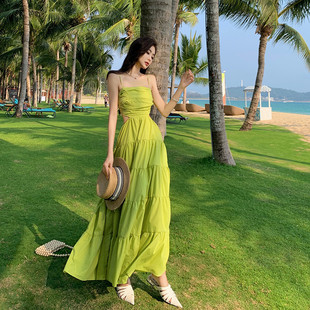 海岛度假穿搭沙滩 速发三亚旅游吊带海边大摆连衣裙设计感小众长款