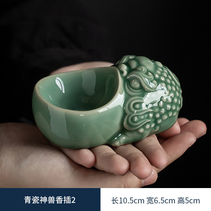 香插影香炉茶道线香薰炉悟青瓷神兽香插摆件