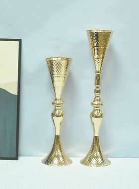 北欧ins金属电镀花瓶酒店婚庆路引道具铁艺金色插花花瓶摆件