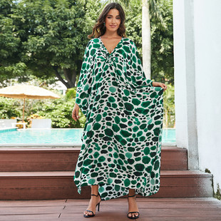 23度假 沙滩罩衫 人棉印花手工编织色宽松长袍8760