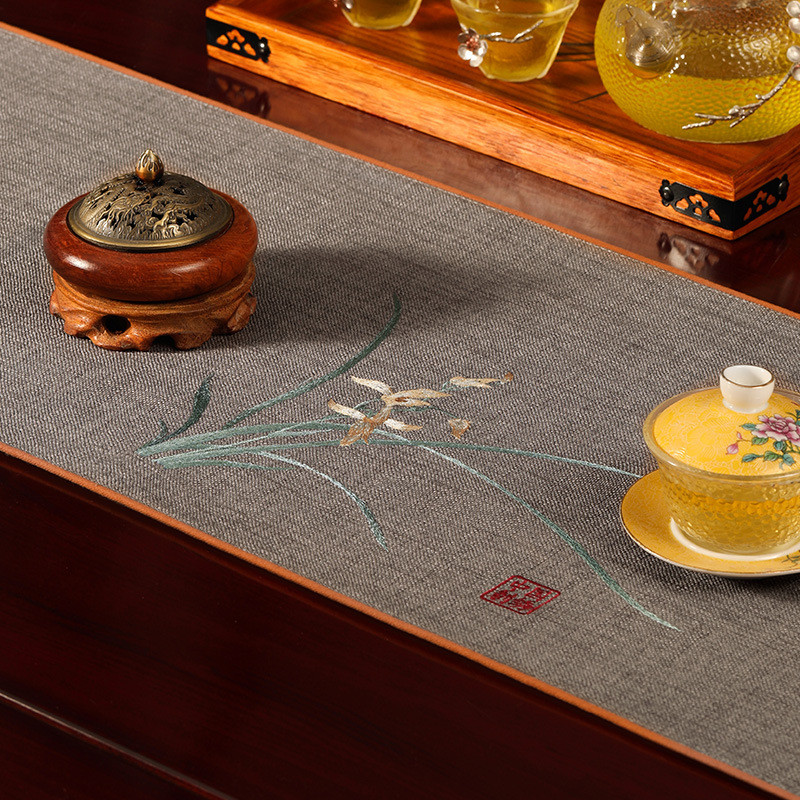 来图定制logo桌旗茶台茶席禅新中式布艺长条防水茶旗桌布茶几垫布
