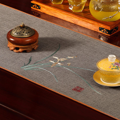 来图定制logo桌旗茶台茶席禅新中式布艺长条防水茶旗桌布茶几垫布