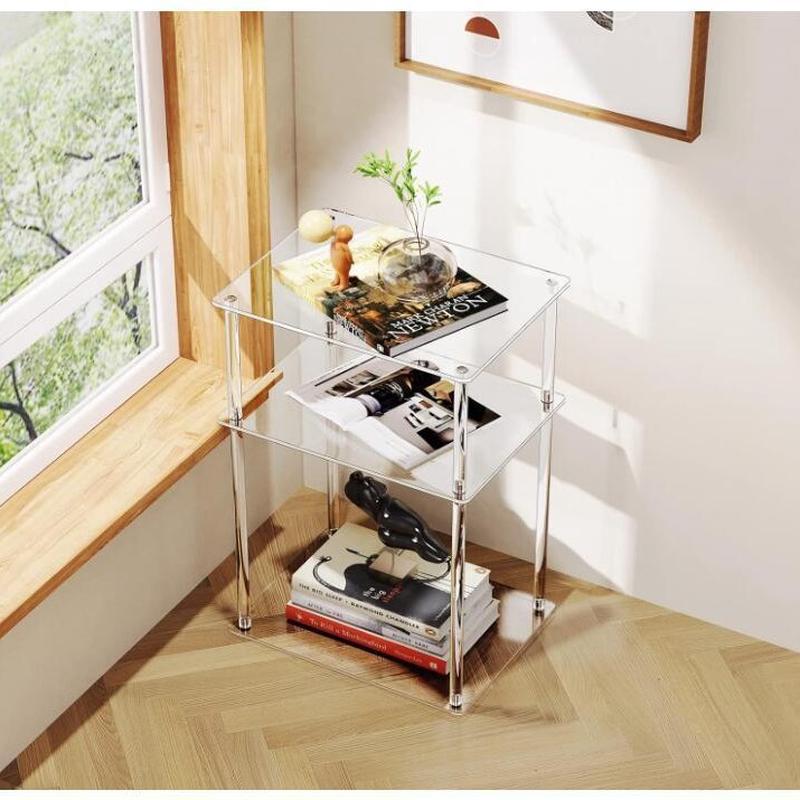 现货批发亚克力3层长方形边客厅茶几11.8in透明边桌桌卧室床头柜