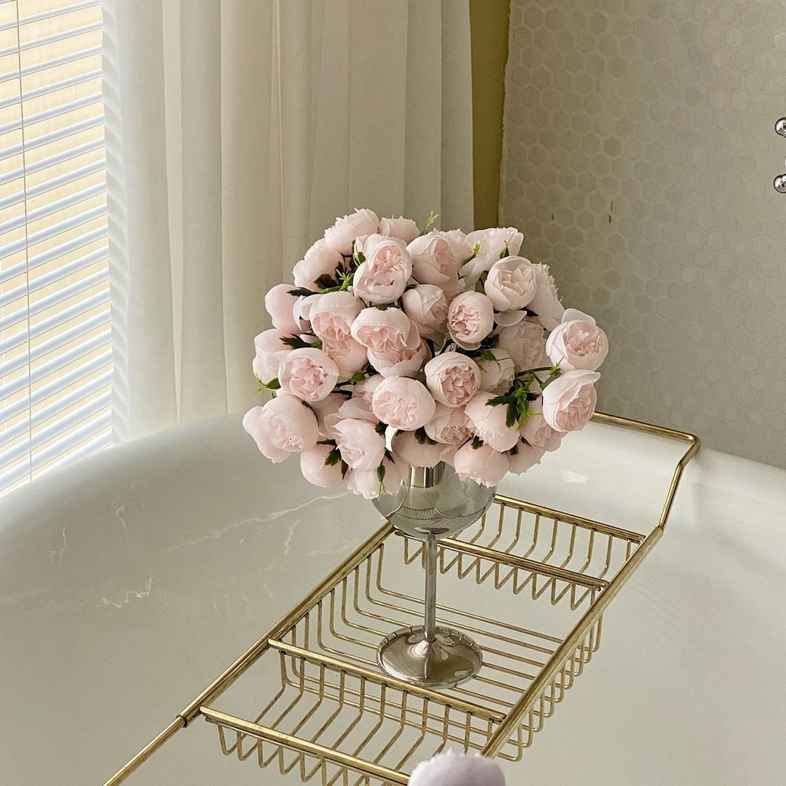 高级客厅摆件仿真花高脚杯仿真花束梳妆台轻奢摆件电镀花瓶套装花