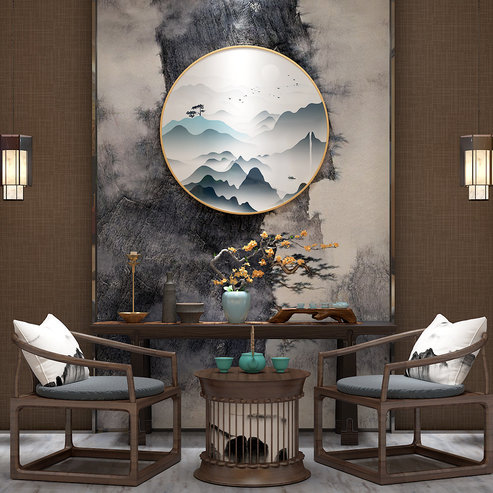 现代简约墙上装饰画 客厅玄关书房圆形风景瓷墙饰 背景墙晶挂画图片