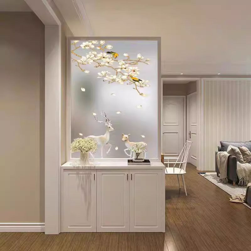 gy门口家用新中式玻璃屏风隔断卧室客厅卫生间玄关鞋柜半墙遮挡轻