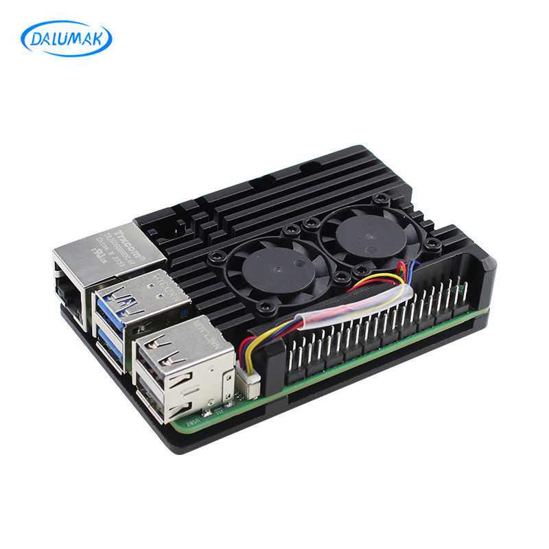 树莓派5代双风扇散热器保护壳 Raspberry Pi 5铝合金散热外壳盒子
