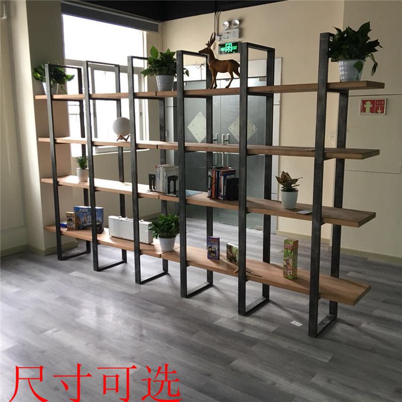 美式咖啡厅办公室钢木置物架简易落地书架钢木客厅餐厅隔断展示架