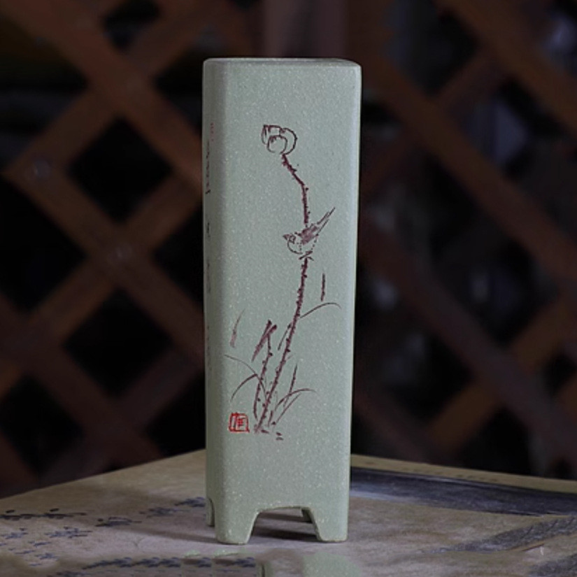 紫砂花盆千筒签筒盆景盆悬崖名家手工盆柴烧盆苏兵制盆盆刻绘古典