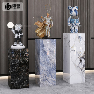 大理石摆件底座展示摆台玄关装饰品石墩立柱岩板花架子客厅落地式