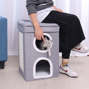 猫窝四季 通用三层豪华露天剑麻猫咪窝可折叠大号宠物窝猫床现货