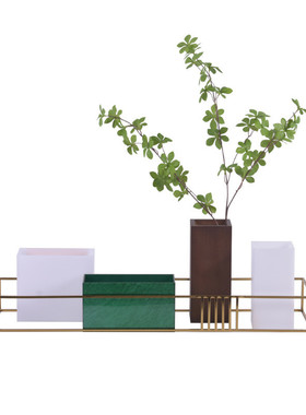 酒店现代简约铁艺架创意插花装饰软装样板间新中式轻奢艺术品摆件