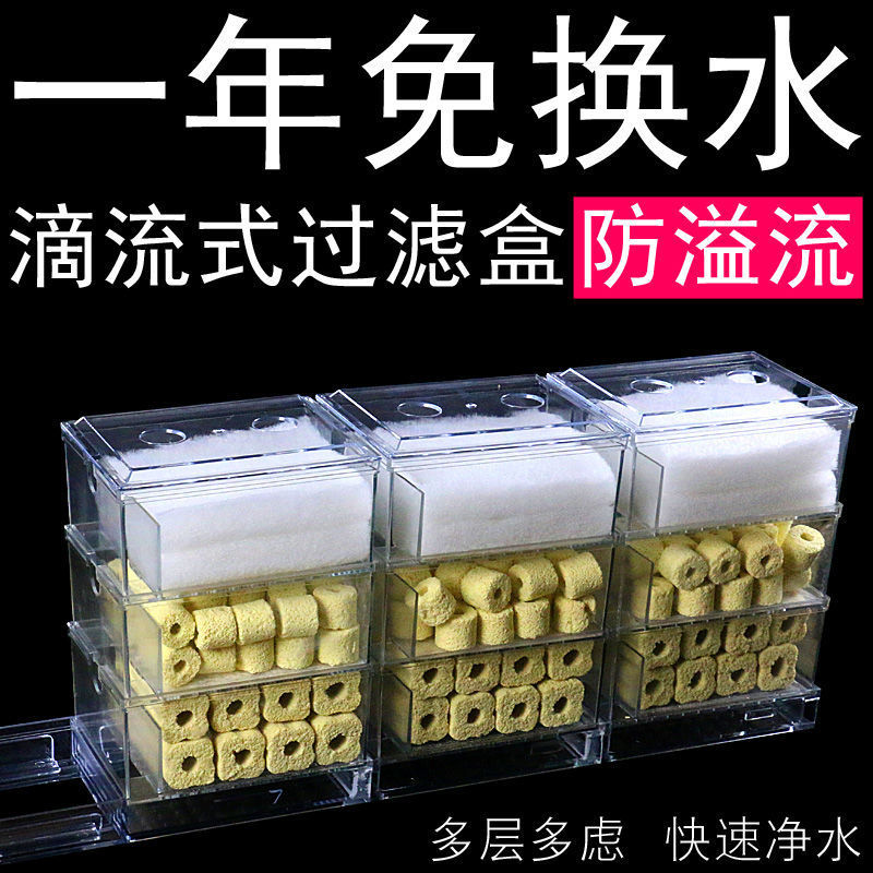 鱼缸上过滤盒顶滴流过滤盒器上置部槽设备鱼草龟缸水族箱瀑布小型