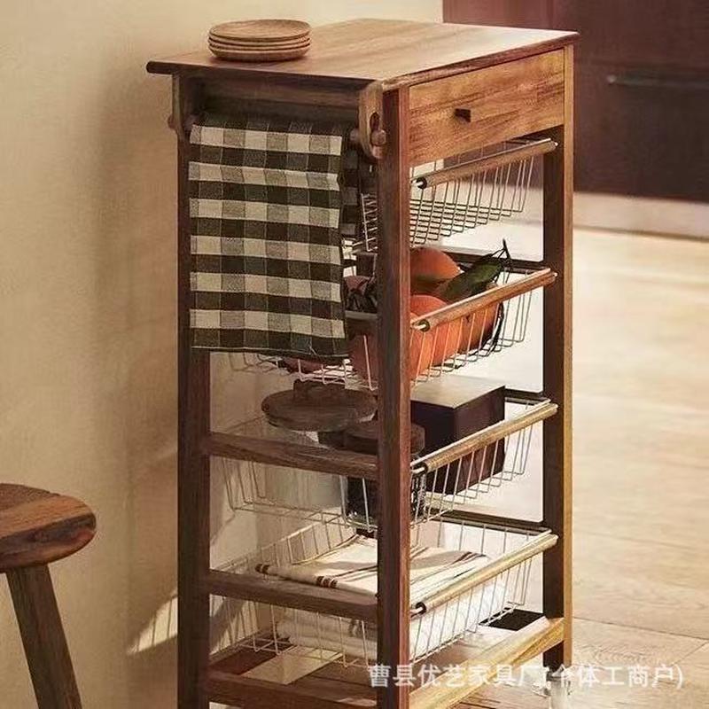 餐厅置物架四层家用可移动整理筐靠墙收纳架零食水果落地整理架