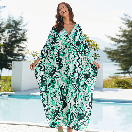 沙滩罩衫人棉印花色度假宽松长袍8760（23手工编织 y