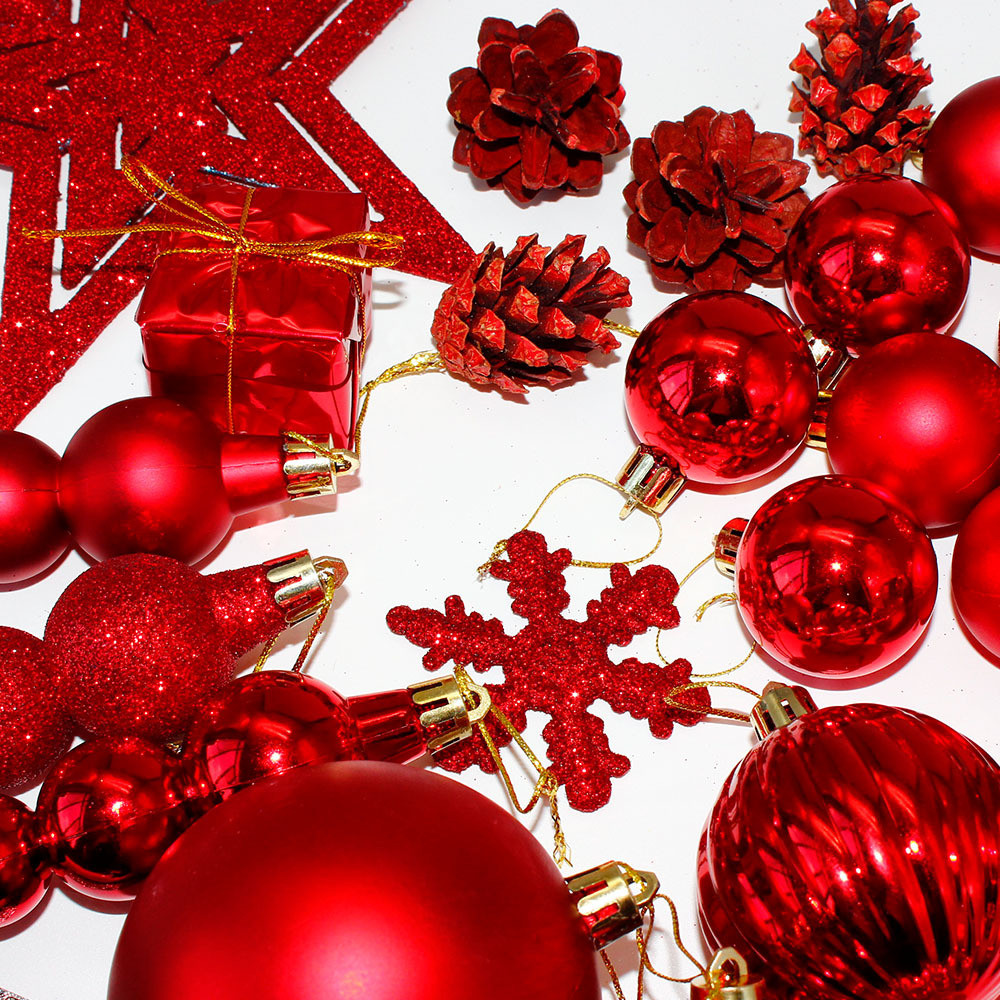 新款雪花片球60pcs松果圣诞哑光电镀塑料球圣诞树挂件道具