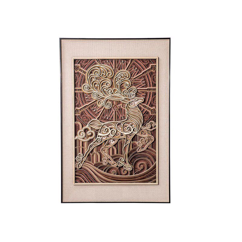 北欧九色鹿叠雕瑜伽房入户玄关装饰壁画走廊墙饰立体小众艺术挂画