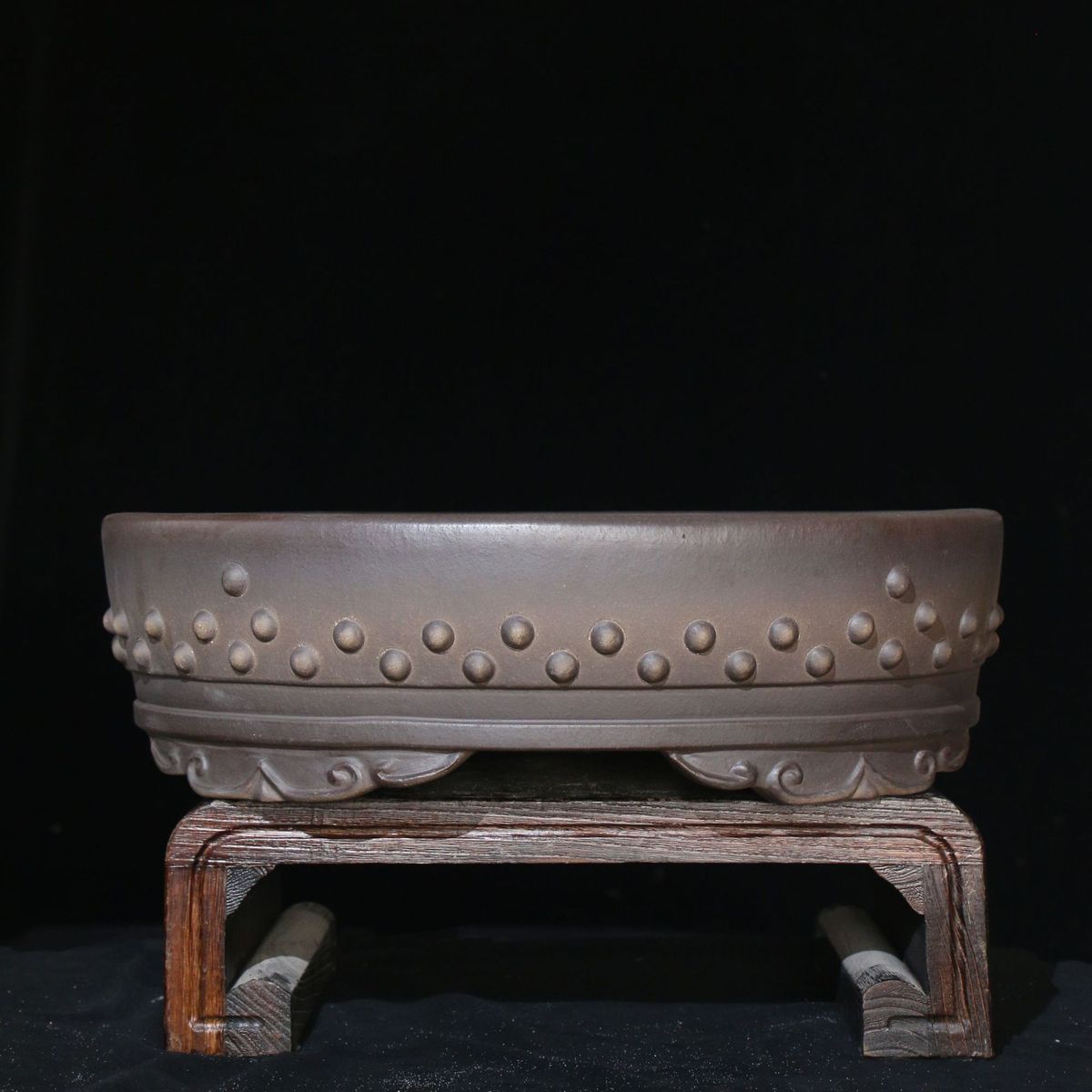 宜兴紫砂盆景花盆原矿青灰鼓手工制作精品椭圆形泥丁盆大号盆栽