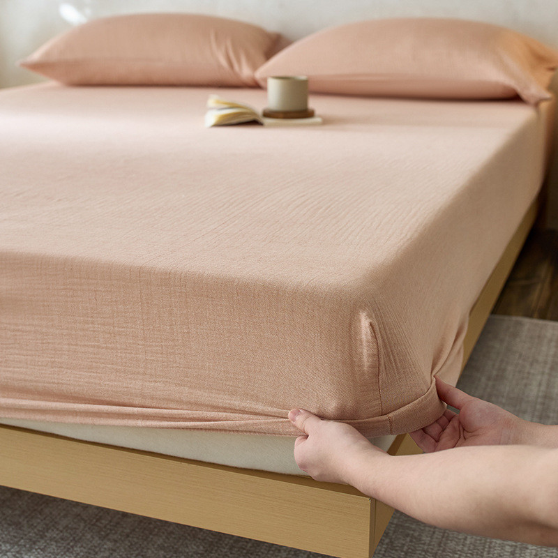 春夏全棉双层纱单件床笠仅床罩床垫保护套纯色全包透气舒适