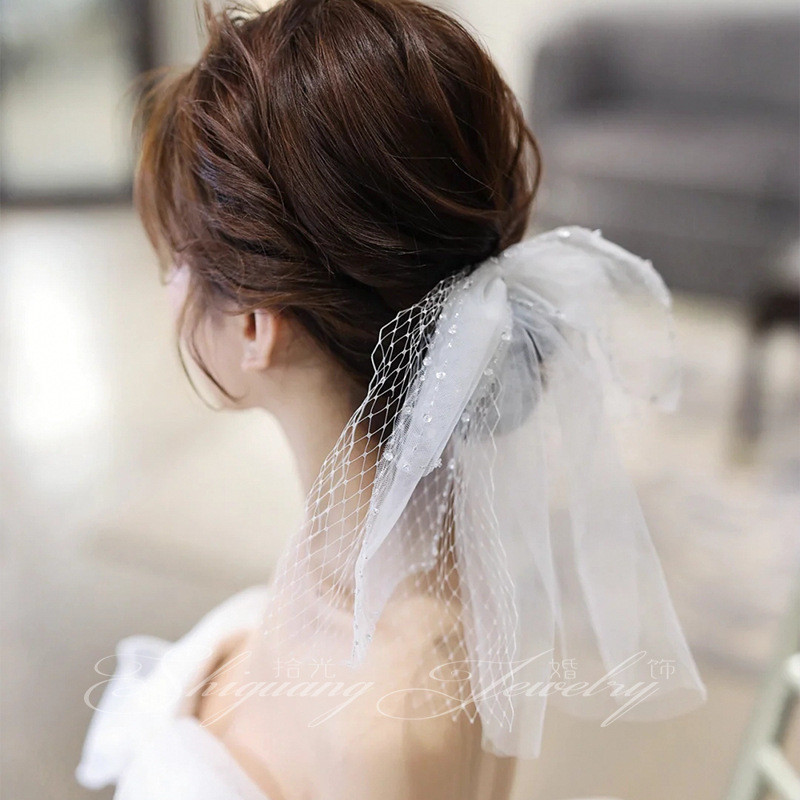 2020新款蝴蝶结头纱头饰新娘女短款结婚气质网纱婚纱造型配饰